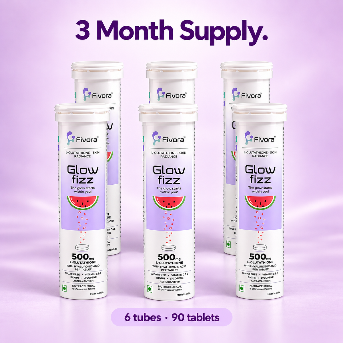 Fivora Glow Fizz — L-Glutathione Effervescent Tablets with Hyaluronic Acid (15 Tabs)